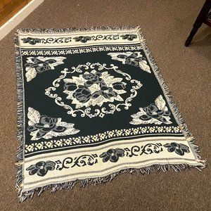 !!SOLD!! Green Floral Throw/ Rug - Vintage